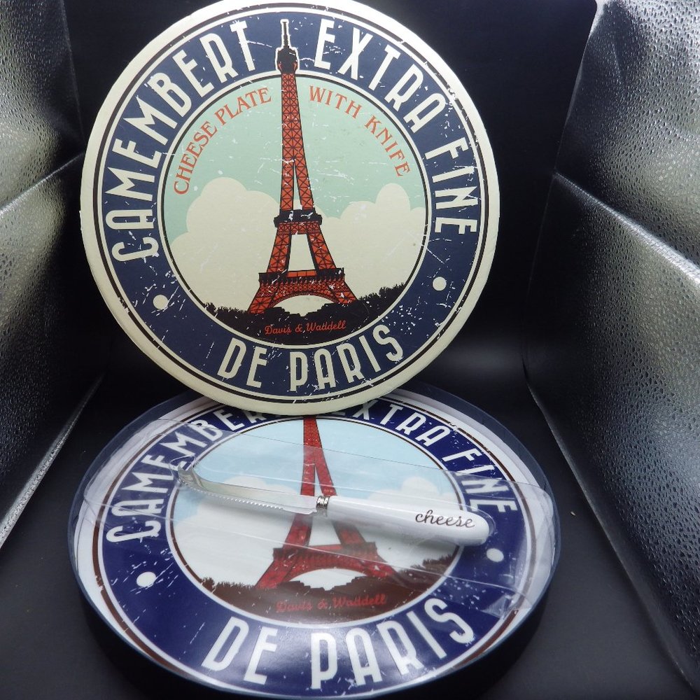 Eiffel Tower Cheese Plate with Knife Ceramic Davis & Waddell Paris Mint in Box